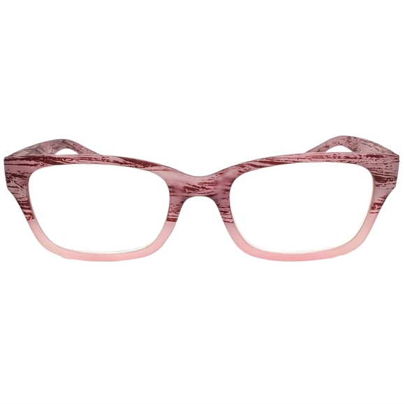 Pink +2.75 Power Rectangle Wood Look Readers, Pink Statement Reading Glasses - Picture 3 of 5